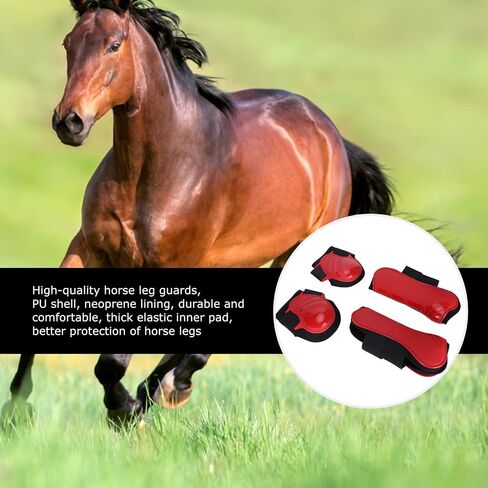 EVTSCAN 1 Pair Horse Support Boots, PU Secure Leg Protection Horse Tendon Boots Breathable Wrap Less Sweat and Rubs Equestrian Equipment(L-Red) in Saudi Arabia
