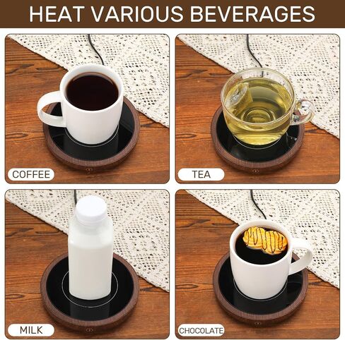 2 Pack Cup Warmer, Mug Warmer for Hot Drinks, 36W Coffee Heating Plate with 4H Auto Shut Off, 3-Temp Settings for Chocolate Milk Tea Beverage Candle Cup Home Office Desk (Wood Color) in Saudi Arabia