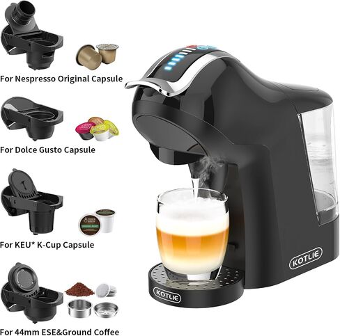 KOTLIE 5in1 19Bar Multicapsule Espresso Coffee Machine, Cold&Hot Brewing Single-Serve Coffee Maker, Cappuccino&Latte Maker for Kcup/Dolce Gusto/Nespresso Original/GroundCoffee/44mm ESE EM-308A/Black in Saudi Arabia