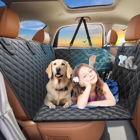 Back Seat Extender for Dogs, Dog Car Seat Cover Hard Bottom, Dog Hammock Bed Detachable, Waterproof Scratch Proof Nonslip Backseat Covers, Dog Car Camping Mattress for Car SUV Truck - Black