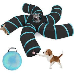 Cat Tunnels for Indoor Cats, 5 Way Cat Tubes and Tunnels Collapsible S-Shaped Cat Toys, Kitty Tunnels with Play Ball, Interactive Pet Tube Toys for Puppy, Kitty, Kitten, Rabbit, Multicolor