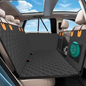 Back Seat Extender for Dogs,Waterproof Dog Car Seat Cover with Hard Bottom Supports 400lbs,Nonslip Dog Seat Cover,Scratchproof Dog Hammock for Truck SUV With Mesh Window,Storage Pocket,Large