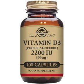Solgar Vitamin D3 (Cholecalciferol) 55 mcg (2200 IU), 100 Vegetable Capsules - Helps Maintain Healthy Bones & Teeth - Immune System Support - Non-GMO, Gluten Free, Dairy Free, Kosher - 100 Servings