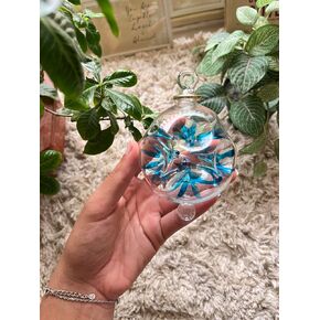 Hand-Blown Glass Christmas Ornament for Xmas Decorations - Hanging Ornament for Christmas Tree Topper - Ribbed Turquoise & clearGlass Ornament with 14k Gold - Best Gift Idea for Friends and Family