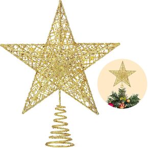 Christmas Tree Toppers Xmas Glitter Gold Hollow Star Treetop Topper for Christmas Tree Decoration. 1