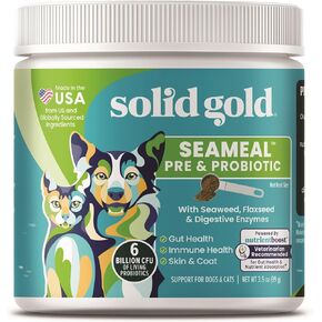 Solid Gold SeaMeal Cat Probiotic & Dog Probiotics for Digestive Health - Kelp Powder Dog & Cat Multivitamin Supplement w/Prebiotics & Digestive Enzymes for Skin, Coat, & Gut + Immune Support - 3.5oz