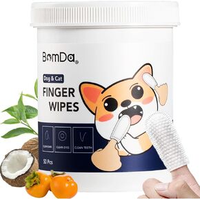 Ear Finger Wipes & Dental Wipes for Dogs & Cats- Gently Remove Ear Wax & Debris, Plaque & Tartar-Disposable Ear Wipes, Teeth Cleaning Wipes, Eyes Wipes-All Natural Ingredients (50 Count)