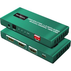 8K hdmi Splitter 1 in 2 Out 4k 120hz hue Light sync Box HDMI 2.1 Splitter 1 in 2 Out 4k 120hz PS5 1 in 2 Out hdmi Splitter 4k 120hz hdmi Splitter 1x2 4k 120hz PS5 VRR SPDIF+3.5 GiantMatrix