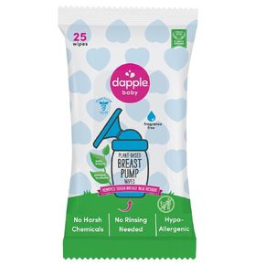 Breast Pump Wipes by Dapple Baby, 25 Count, Fragrance Free, Plant Based & Hypoallergenic Breast Pump Wipes - Removes Milk Residue, Leaves No Taste - Convenient Wipes Pouch