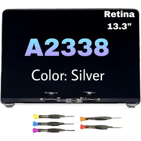 A2338 13.3’inch Replacement for MacBook Pro M1 M2 2020 Retina A2338 MYDA2 MYDC2 MYD83 MYD92 EMC3578 LED Full LCD Screen Display Complete Top Assembly(Space Grey/Silver) (Silver)