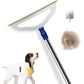 12"Wide Large Metal Carpet Rake Pet Hair Removal Broom, 54" Thicker Handle Low Pile Carpet Brush, Dog Cat Pet Hair Remover, Embedded Fur Pro Clean Removal Tool, Rug Couch Stair Scraper
