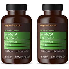Amazon Elements Men’s One Daily Multivitamin, 62% Whole Food Cultured, Vegan, 65 Tablets, 2 month supply (Packaging may vary)