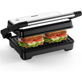 YASHE Panini Grill Press, 1200 W Sandwich Maker, Panini Maker with Non-Stick Coated Cast Aluminum Plates, Fits 2 Slices of Bread, 180-Degree Opening, Easy to Clean,Versatile Use
