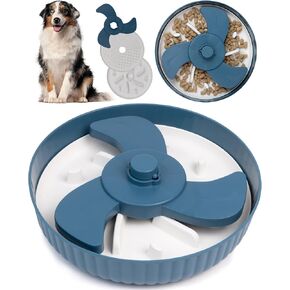 Malsipree Spinning Dog Slow Feeder Bowl - Anti-Choke - Slow Feeder Dog Bowls Small Breed & Large - Non-Slip - Dog Bowl Slow Feeder - with 2 Puzzle Mats - Holds 4 Cups of Wet or Dry Food (Blue)