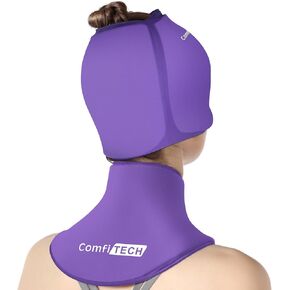 ComfiTECH Migraine Headache Relief Cap & Neck Ice Pack Wrap Gel, Headache Cap Migraine, Cervical Ice Pack for Neck, Care Package for Sinus Office Neck Pain Relief Cervical Surgery Recovery (Blue)