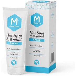 Manuka Vet Hot Spot and Wound Salve, 2oz, 500+ MGO Grade Manuka Honey, Rapid Healing & Skin Repair Treatment for Dogs, Horses and Other Animals, 2oz (56.7g) Tube