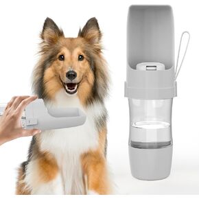 Dog Water Bottle Portable -Foldable Travel Water with Food Container, Leak Proof and Lightweight Water Bottle for Dogs,Dog Stuff Accessories Items,Lightweight & Convenient for Outdoor (Gray, Small)