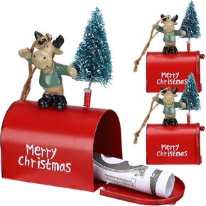 Soaoo 3 Pieces Mini Mailbox Christmas Tree Ornaments Funny Money Holders Ornaments Letters to Santa Mailbox Xmas Vintage Post Box Merry Christmas Tree Hanging Decorations Gift(Santa Snowman Bear)