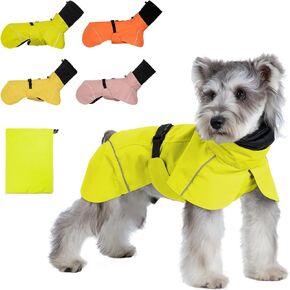 Dog Raincoat, Waterproof Dog Rain Jacket with Calming Hood, Adjustable Lightweight Dog Rain Coat with Zipper Leash Hole and Reflective Strip for Small Medium Dogs Puppies(Yellow, XL)