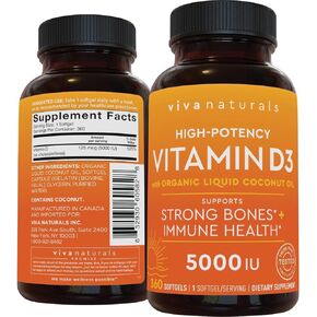 Vitamin D3 5000 IU Softgels (125 mcg), 360 Softgels - High Potency Vitamin D Supplements, Small & Easy to Swallow Softgels for Healthy Immune Function, Bones