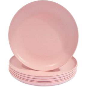 Okuna Outpost Wheat Straw Plates, Unbreakable Dinner Plate (Pink, 8 In, 6 Pack)