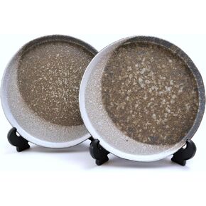 Dessert Plates Set of 2, D7.3 inch (D18.5cm), Japanese TambaWare, [Fully Handmade Pottery] Crescent Moon, Gray, Stunning Masterpiece, 2 piece set