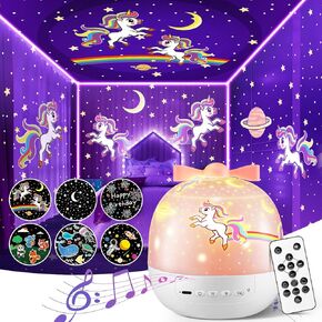 PIKOY Night Light for Kids, 6 Films 72 Light Modes Unicorn Night Light Projector for Kids Room,Sound Machine Baby Night Light,360° Rotation Kids Night Lights for Bedroom,Kawaii Unicorn Gifts for Girls
