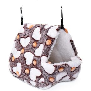 Petmolico Winter Warm Plush Guinea Pig Tent Bed, Small Pet Hanging Hammock Bed Nest Cage Accessories Hamster Bedding Hideout Playing Sleeping, Brown Heart - Medium Size