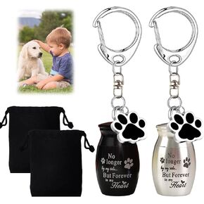 2 Pcs Pet Urns Keychain, Stainless Steel Cat Ashes Urn, Small Pet Urns for Dogs Ashes Keepsake