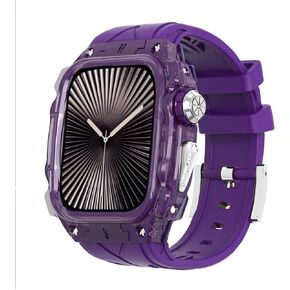 Luxury Translucent Smartwatch Case for Apple Watch Series 10 46mm, Fully wrapped lightweight rugged case with band, silicon strap, stainless steel buttons, protective cover for men/women