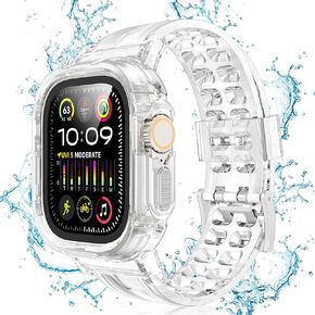 Jiunai compatible with Apple Watch Ultra 2 Band for Apple Watch Ultra 2/Apple Watch Ultra 49mm Clear Sports Rugged Strap Clasp Buckle Protective iWatch Cover Case for Apple Watch Ultra 49mm