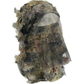 3D Camouflage Leafy Full Face Mask Headwear, 2-in-1 Adjustable Hat Mask Netting, Sniper Veil for Ghillie Suit, Hunting