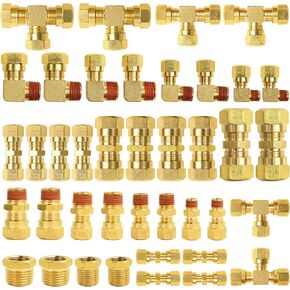 36 PCS Brass DOT Air Brake Line Fitting Assortment Kit 1/4" 3/8" 1/2" Push to Connect Fittings Air Brake Fittings Repair Kit for Trucks,DOT Air Line Fittings Air Brake Union Assortment Kit with Case