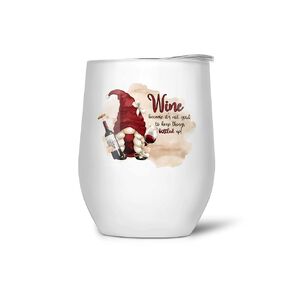 Funny Gnome Wine Tumbler 12 oz Stemless Insulated Stainless Steel Glass It's Not Good to Keep Things Bottled Up Gift for Women from The Painted Pug