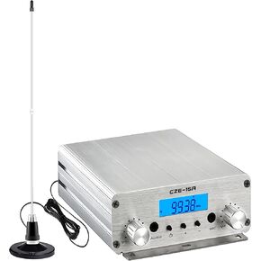 FM Transmitter,15W Long Range 87-108MHz FM Broadcast Transmitter for Drive-in Movie, Church Parking Lot, Lights Fireworks Show,Fireworks Display,School, Supermarket Events with 3.5mm Mic Jack