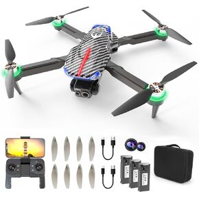Foldable brushless motor drone, equipped with HD 4K FPV dual camera, cool flash, one-key takeoff/landing, altitude hold, 360° flip, optical flow positioning, out-of-range warning reminder, suitable for adult beginners, 3 batteries can fly for a long time 