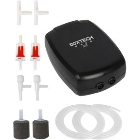 UPETTOOLS Aquarium Air Pump Fish Tank Bubbler Aerator Extra Large Air Volume with Accessories Dual Outlet Oxygen Pump with 2 Air Stones for Up to 160 Gal Black