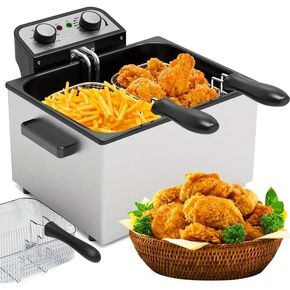 1800W Electric Deep Fryer, 5 Liters Large Tank Stainless Steel Deep Fryer, Immersion Element Deep Fryer with 3 Frying Baskets, Electric Oil Fryer for Kitchen, Temperature Control, View Window Lid