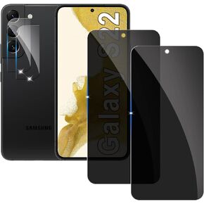 【2+2 Pack】 Privacy Screen Protector for samsung galaxy S22 9H Tempered Glass Anti-Spy Private Film Compatible for Samsung S22 and (2 Pack) Camera Lens Protector