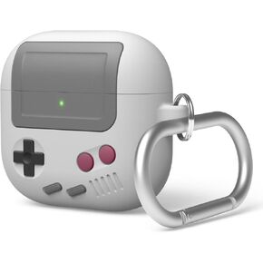 elago AW5 Compatible with AirPods 4 Case Cover (2024) - Compatible with AirPods 4th Generation Case, Classic Retro Handheld Game Console Design Case, Carabiner Included [Light Grey]