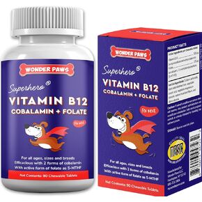 B12 Supplement for Dogs – Vitamin B-12 for Dogs of All Ages, Sizes & Breeds – Vitamin B12 for Dogs as Superior Methylcobalamin, Cobalamin & Folate (5-MTHF) – 90 Beef Flavored Chewables