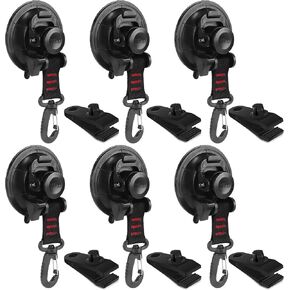 Vashly Heavy Duty Suction Cup 8Pcs Strong Suction Cups with Hooks and 8Pcs Tarp Clips Deavy Duty Lock Grip for Car Awning Boat Camping Trap Tie Down