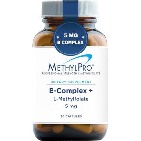 MethylPro B-Complex + 5mg L-Methylfolate 30 Capsules - Professional Strength Active Folate for Energy + Mood Support with Methyl B12 + B6 as P-5-P, Non-GMO + Gluten-Free