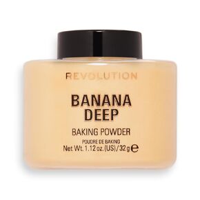 Makeup Revolution Loose Baking Powder, Make Up Setting Powder, Provides Long-lasting Coverage, Reduces Shine, For Medium To Dark Skin Tones, Banana Deep, 32g