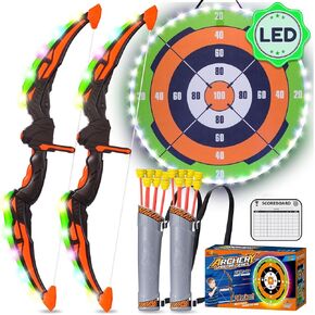 Bow and Arrow Set for Kids - 2 Pack Archery Light-Up Toy Set with 14 Arrows, 2 Quivers and Target, Indoor Outdoor Birthday Gift for Boys Ages 4 5 6 7 8-12…