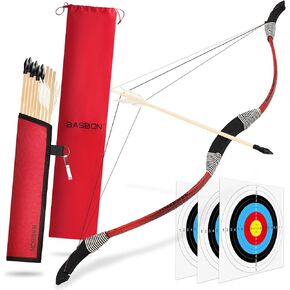 Kids Bow and Arrow Set, 33″ Wooden Bow and Arrow, Traditional Archery Set Toy Bow and Arrow for Kids 4-6 8-12, 1 Bows 1 Quivers 10 Arrows 3 Targets & Storage Bag, Gifts for Kids Youth Boys Girls