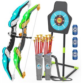 EagleStone 2 Pack Kids Bow and Arrow with LED Light,Archery Set with Standing Target for Kids, Bow and Arrow Toys for Kids 4-6 6-8 8-12,Outdoor Games Toys for Kids Boys Girls