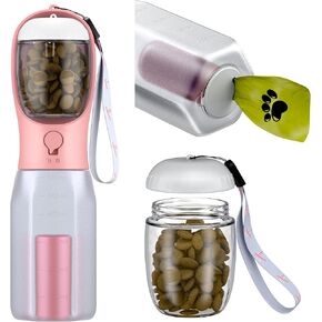 Dog Water Bottle - Portable Pet Water Bottle with Food Container & Poop Bag Dispenser - Lightweight, Leak Proof & BPA Free Dogs Drinking Bottle for Walking, Hiking & Travel (Light Blue)