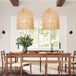 Arturesthome Wicker Bell Pendant Lamp, Design Basket Rattan Woven Pendant Light Shades, Handmade Hanging Ceiling Lights Crafts Lampshade
