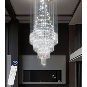 Flashing God D48''X H120''High Ceiling Chandelier Crystal Raindrop Chandeliers Large Villa Chandelier Entrance Foyer Hight Ceiling Lighting LED Dimmable 2700K-4500K-6000K 24 LED Bulbs Include